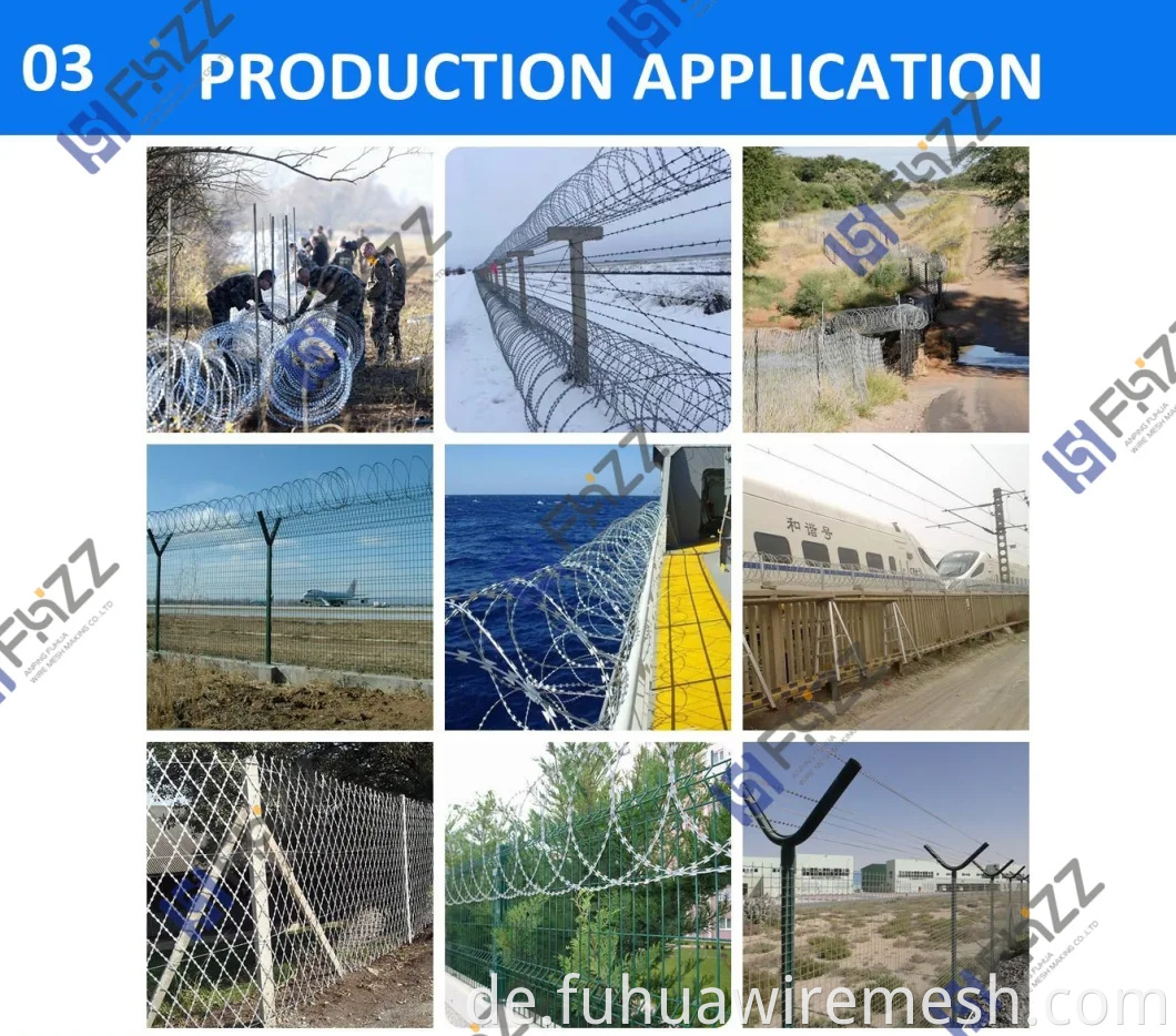 Hohe Sicherheit BTO-22 Cross Typ 304 Grad Edelstahl Konzertina Rasiermesser Stacheldraht